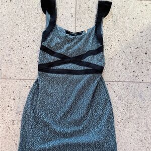 Free People Teal Patterned Mini Dress with Black Trim